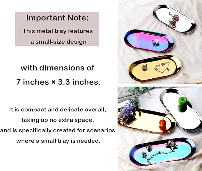 Stainless Steel Decorative Tray, 7 Inch Long, Jewelry Dish Cosmetics Organizer - Image 5