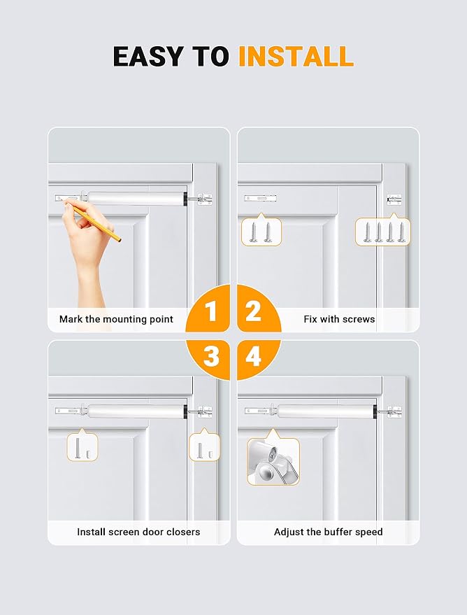 White Storm Door Closer, Pneumatic Screen Door Closer - Image 6