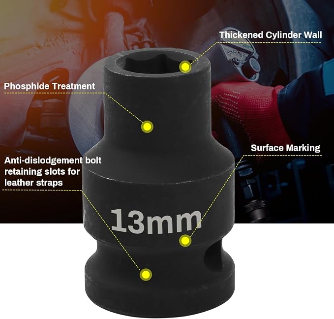 1/2" Drive 13mm Deep Impact Socket, 6 Point Chrome Molybdenum Steel Heavy Duty - Image 5