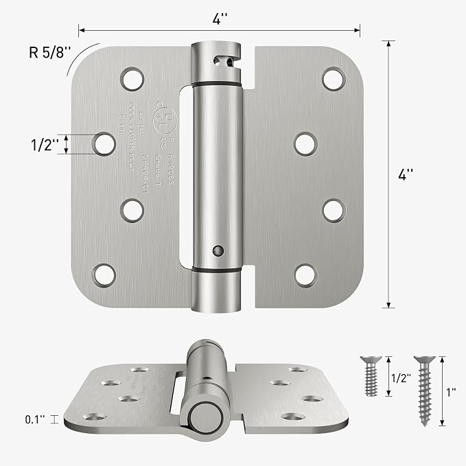 HOSOM 4 Inch Self Closing Door Hinges, 2 Pack Spring Loaded Door Hinges - Image 2