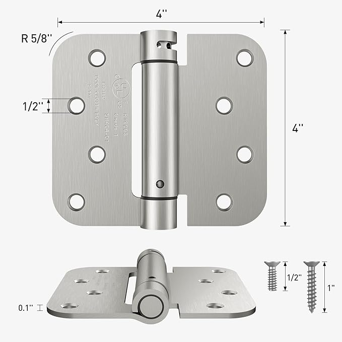 HOSOM 4 Pack Self Closing Door Hinges Brushed Nickel, 4 Inch 5/8'' Radius - Image 2