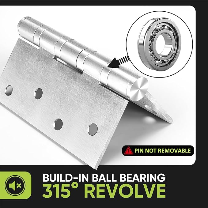 3 Pack Ball Bearing Door Hinges, 4in x 4in Heavy Duty Stainless Steel Door - Image 3