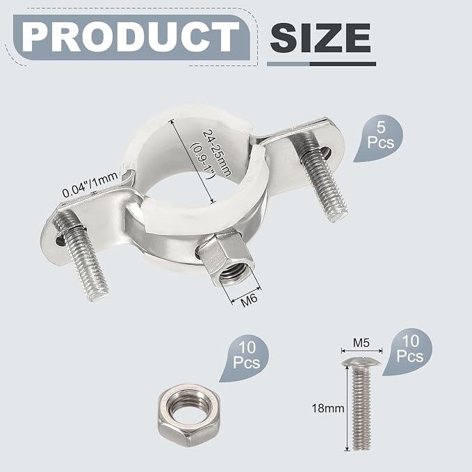 HARFINGTON 5pcs 201 Stainless Steel 0.9-1"/24-25mm Split Ring Pipe Hanger Pipe - Image 2