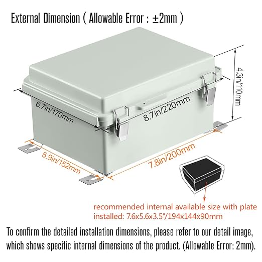 ABS Junction Box Hinged Cover Stainless Steel Latch IP67 Waterproof Plastic - Image 2