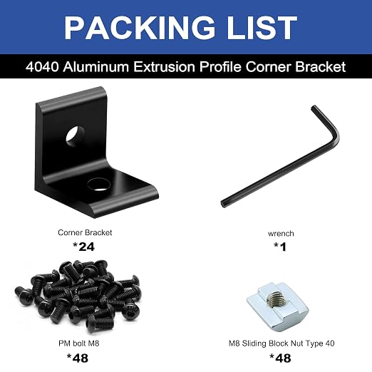 24Pack 4040 Corner Bracket Connector 90 Degree Angle Bracket Black | 40 Series - Image 3