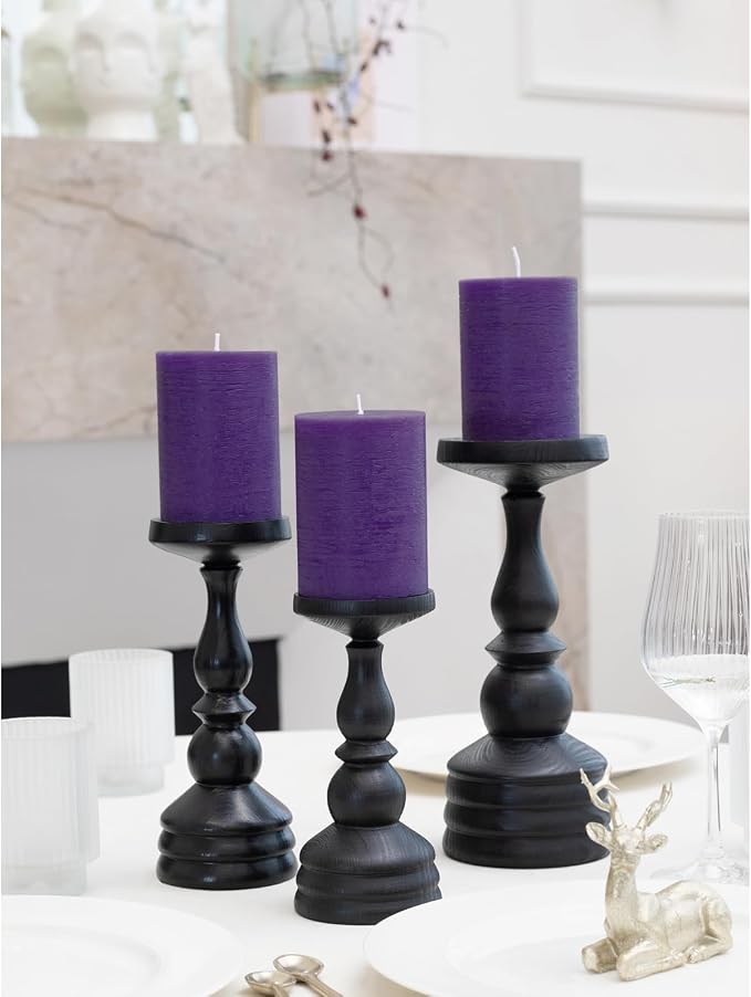 3x4 inch Pillar Candles Set of 3 – Unscented Dripless Rustic Purple Candles - Image 4