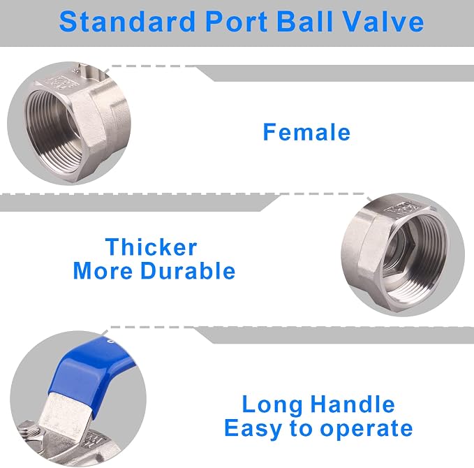 DERNORD Stainless Steel Ball Valve 1PC Type NPT Standard Port - Image 2