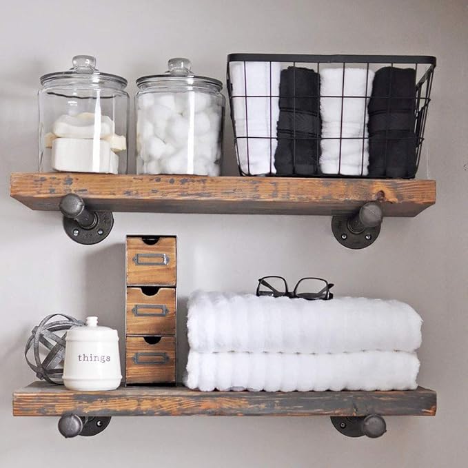 Pipe Shelf Brackets 8 Inch, Industrial Black Metal Wall Pipe Floating Shelf - Image 7
