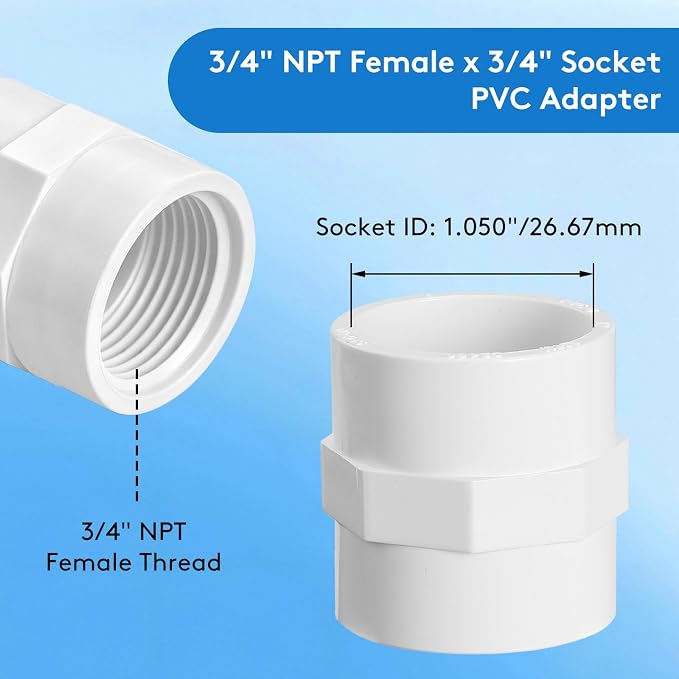 12 Pack 3/4" PVC Female Adapter, Schedule 40 - Image 2
