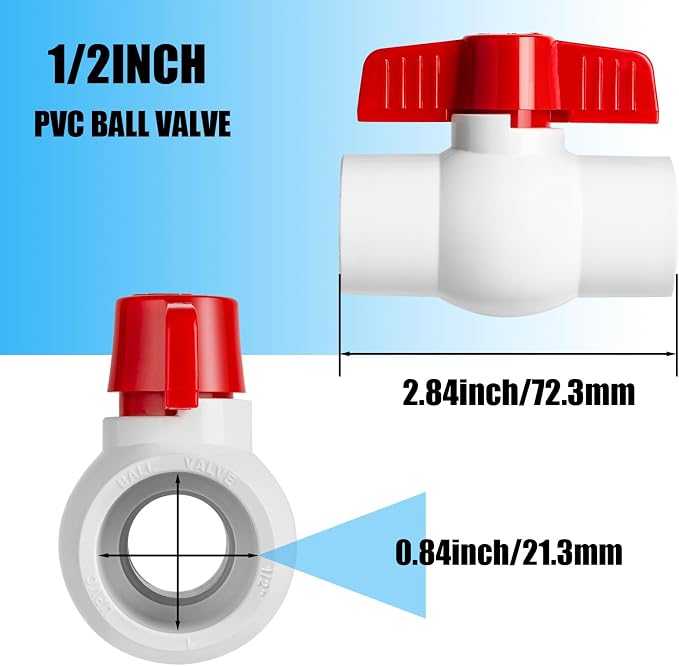 10PCS 1/2" PVC Ball Valve, Shut-Off Ball Valves Socket - Image 2