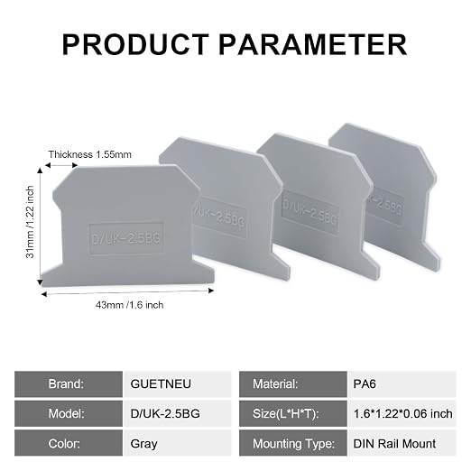 20Pcs D/UK-2.5BG End Cover for DIN Rail Mounted Terminal Block | 20Pcs - Image 4
