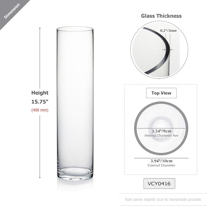 WGVI Quality Thick Weighted Tall Clear Cylinder Glass Vases, Flower Arrangement - Image 2