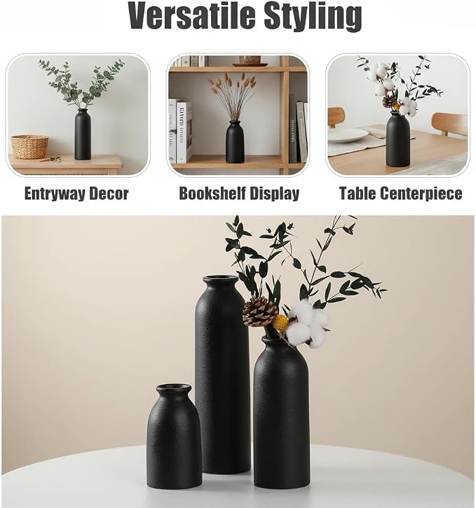 CEMABT Black Ceramic vase Set-3 Flower vases - Image 4