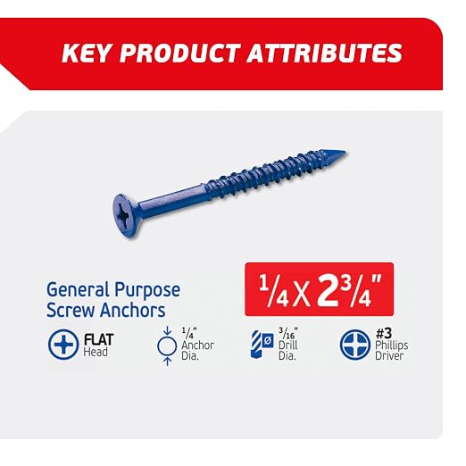 1/4 x 2-3/4" Countersunk Phillips Flat Head Blue Concrete Screw Anchors - Image 2
