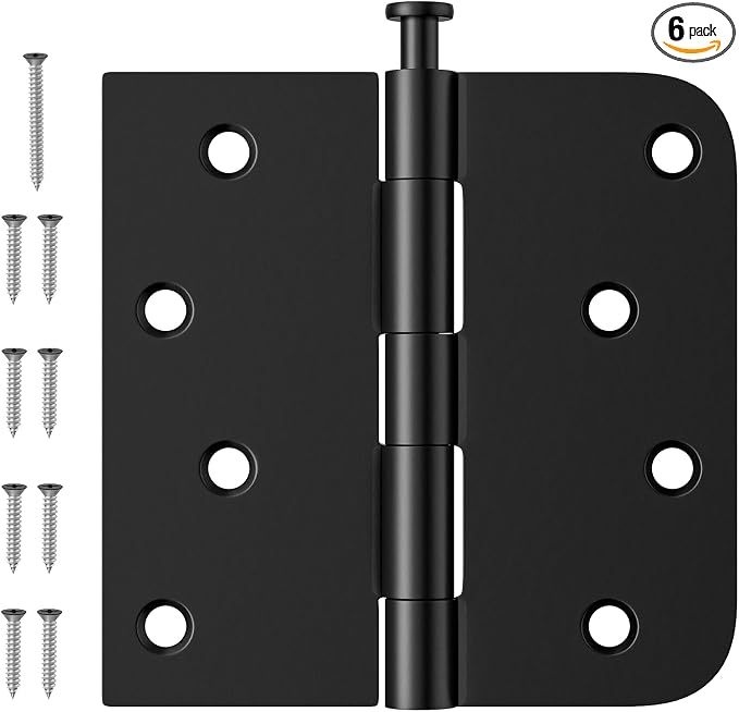Luxbaro 6 Pack Black Door Hinges 4 Inch, Exterior Door Hinges | Removable Pin by Luxbaro