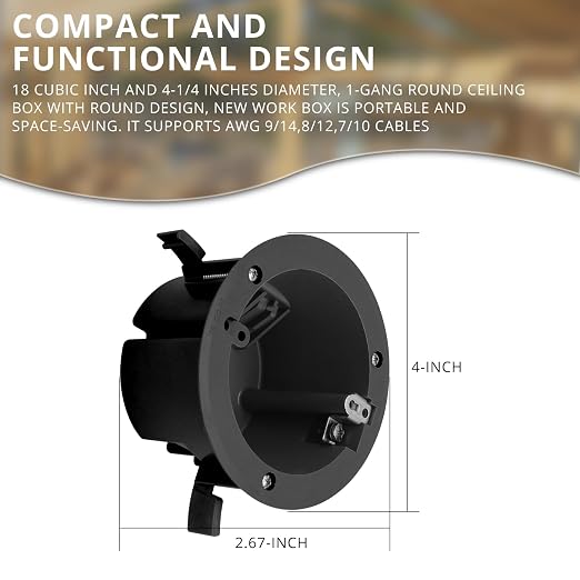 4" Electrical Round Outlet Black Box, 18 Cubic Inch ETL Listed Round Outlet Box - Image 4