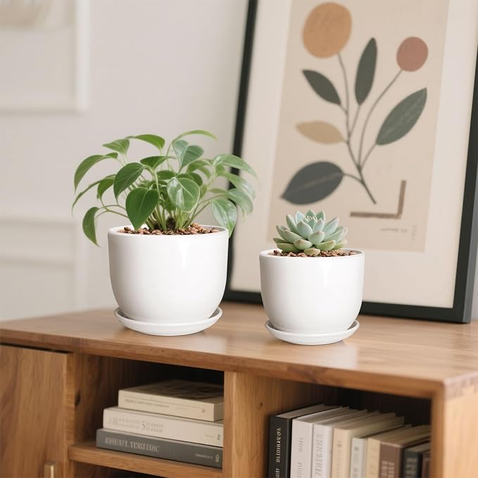6.7 + 5.5 Inch Plant Pot, Ceramic Planter - Image 2