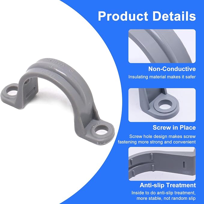 3/4 Inch PVC Pipe Strap, 2-Holes Conduit Pipe Clamps Plastic Pipe Supports - Image 3