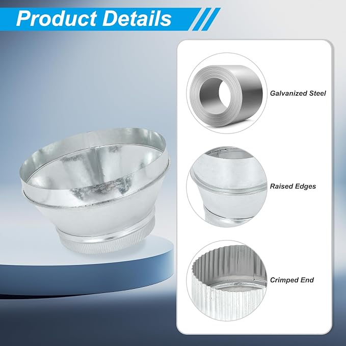 PATIKIL 14 Inch to 10 Inch Duct Reducer, Galvanized Steel Round Air Duct - Image 3