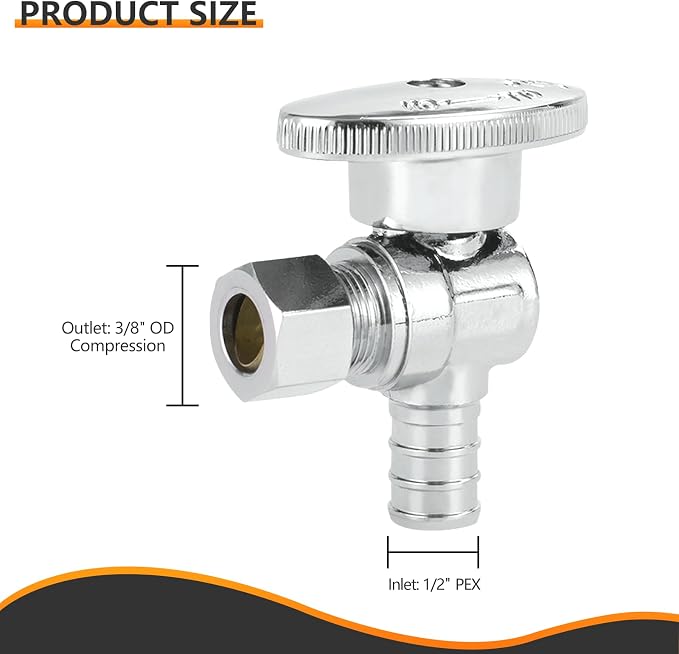 10PC HeSun 1/2" PEX-B Crimp x 3/8" OD Compression Angle Stop Valve | 1/4 Turn - Image 2