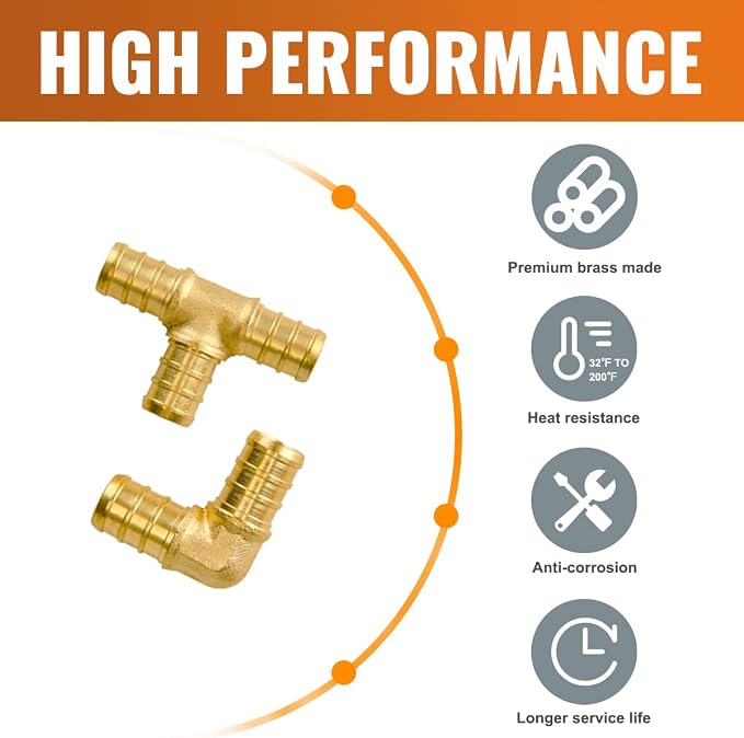 1/2 inch PEX Fittings, Elbow + Tee Kit | Brass - Image 3