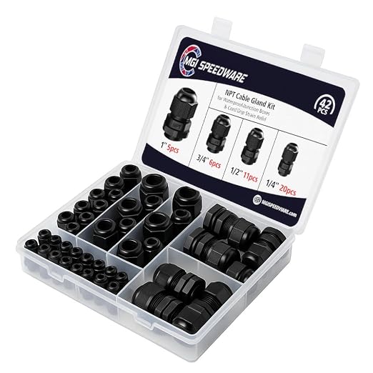 42 pcs NPT Strain Relief Nylon Cord Grip Cable Glands Assorted Kit by MGISpeedWare