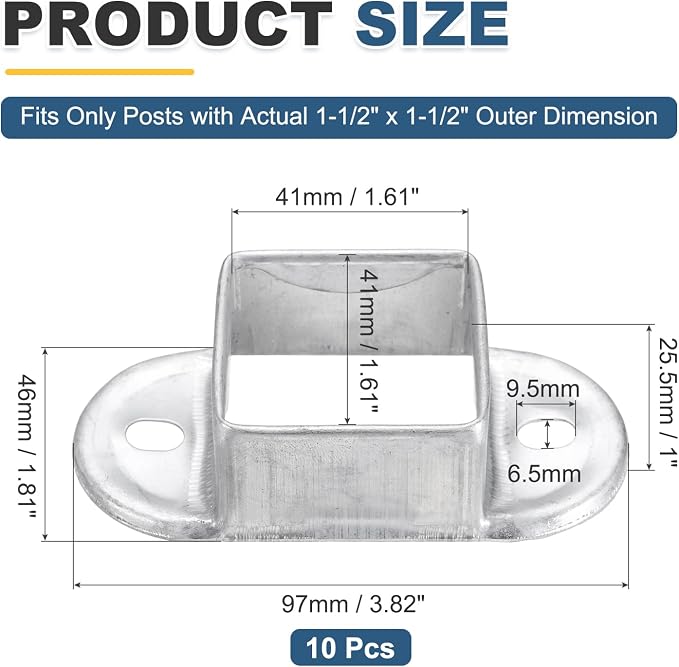 uxcell 10 Pack Square Post Flange Base, Fits 1.6x1.6 Square Tube Galvanized - Image 2