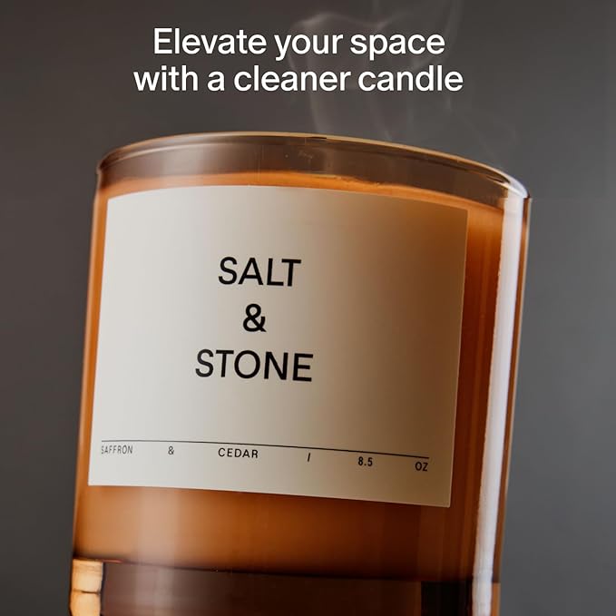 Salt & Stone Coconut & Soy Blend Scented Candle, Saffron & Cedar 8.5 oz | - Image 2
