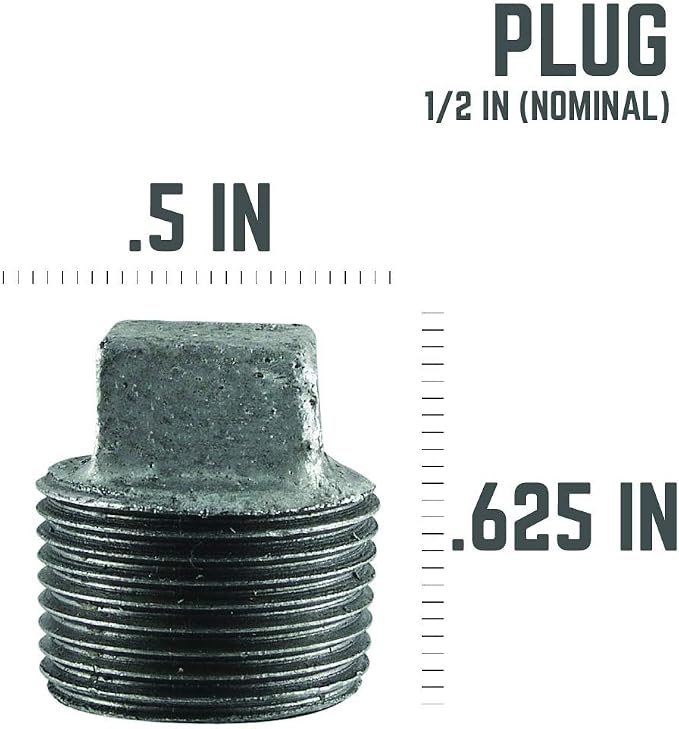 1/2" Plug Fitting, PIPE DECOR Black Malleable Iron Fittings Fit Standard 1/2 - Image 2