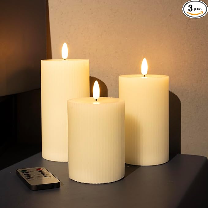 Battery Operated Candles with Remote, LED Flameless Wavy Pillar Candles | 3D by CandlesDecorYourHoliday