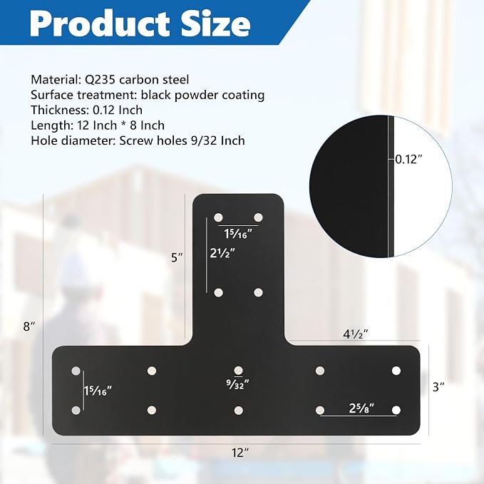 8 Pack 12×8 T Post Timber Brackets, Post to Beam Connector | - Image 2