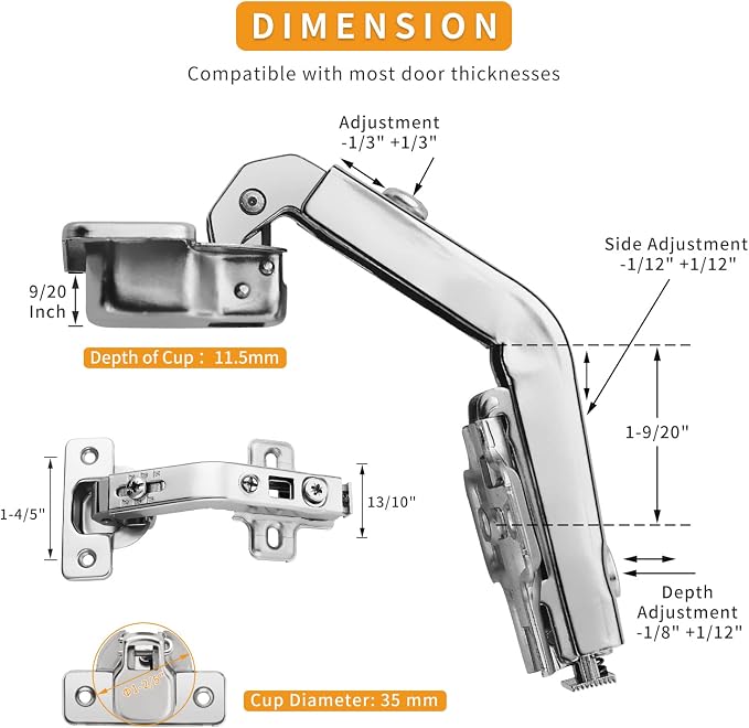 2 Pack 1 Pairs 135° Lazy Susan Hinge, Full Overlay Concealed - Image 5