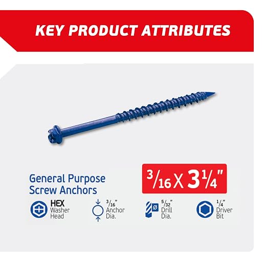 3/16 x 3-1/4" Hex Head Blue Concrete Screw Anchors - Image 2