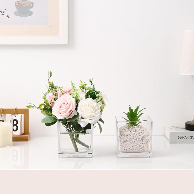 Square Glass Vases Set of 4, Small Vase - Image 4