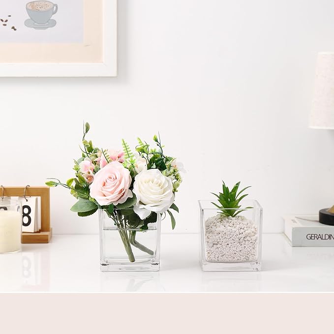 Square Glass Vases Set of 9, Square Vase - Image 4