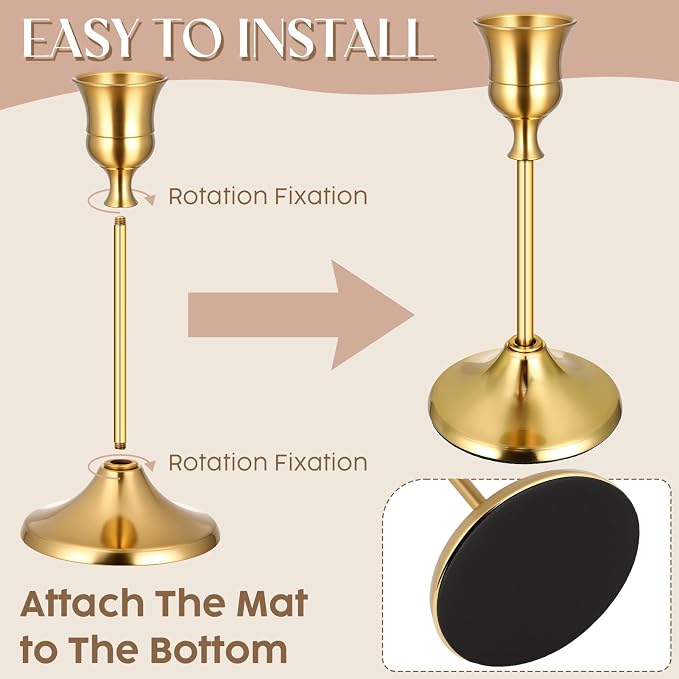 6PCS Brass Gold Taper Candle Holders Set, Vintage Candlestick Holders | Tall - Image 3