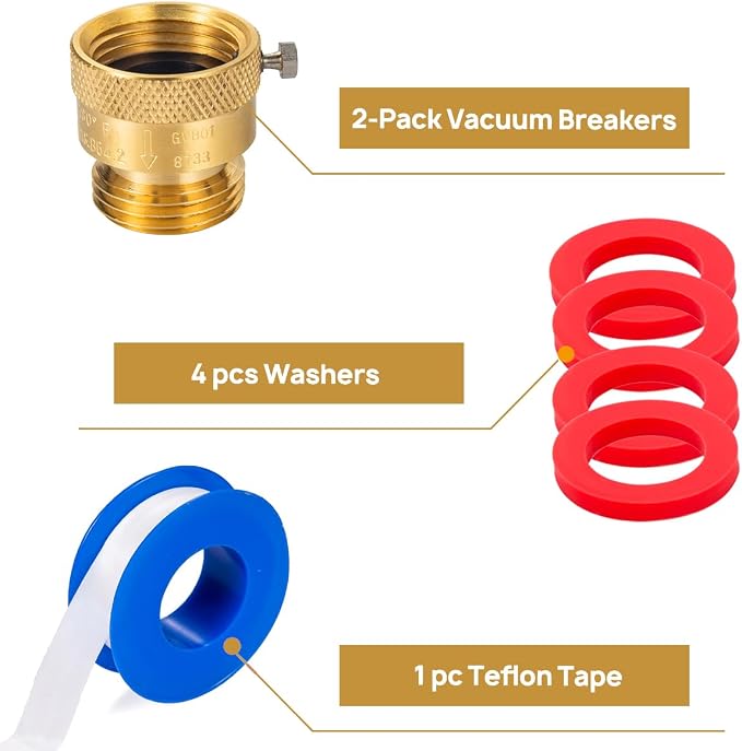2-Pack Brass Vacuum Breaker Set 3/4" Anti-Siphon Hose Bib Valve - Image 3