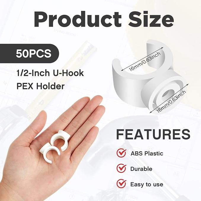 50 Packs 1/2 Inch PEX Clips Pipe Hangers Clamps Holder Pipe Support Plastic 16 - Image 2