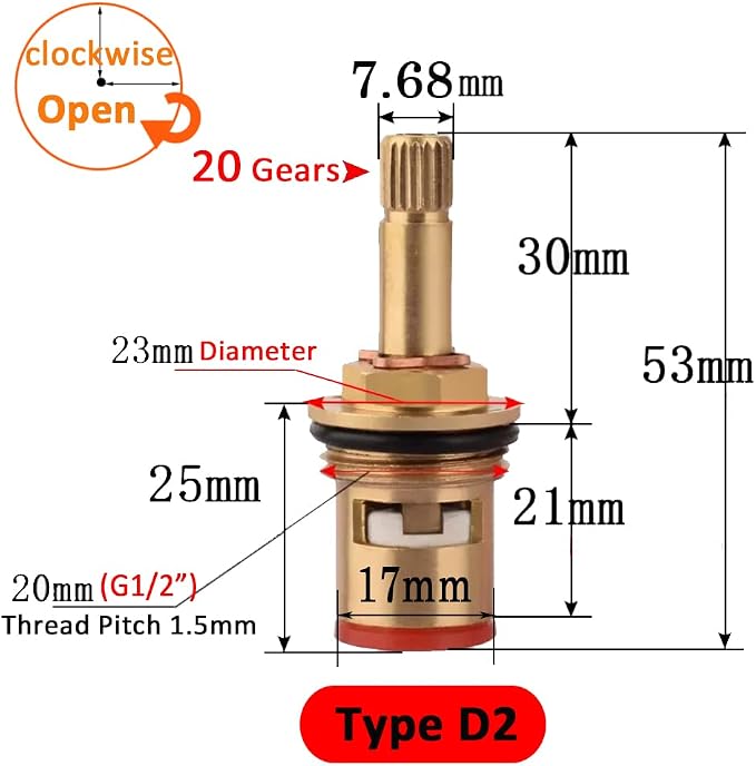 Faucet Ceramic Stem Cartridge Valve, G1/2" Brass Tap Ceramic Disc Cartridge - Image 2