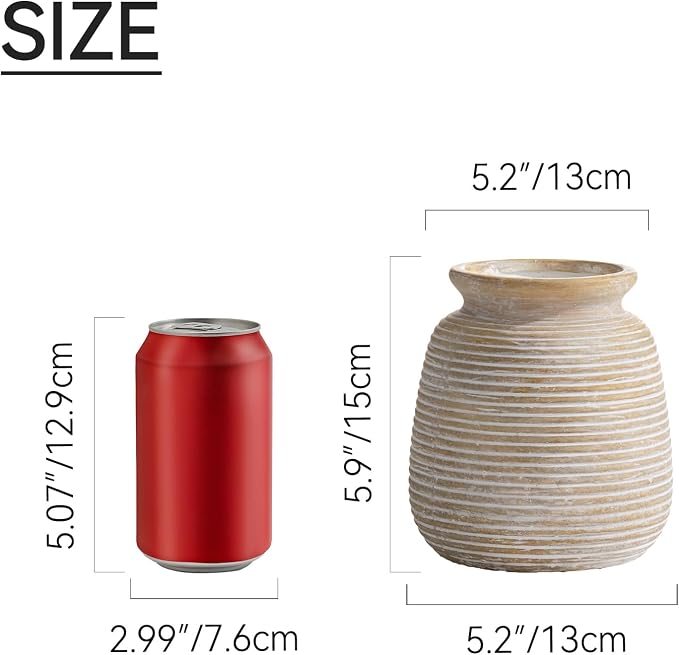 Ceramic Rustic Vase, Small Flower Farmhouse Vases Home Decor, 6“ Terracotta - Image 2