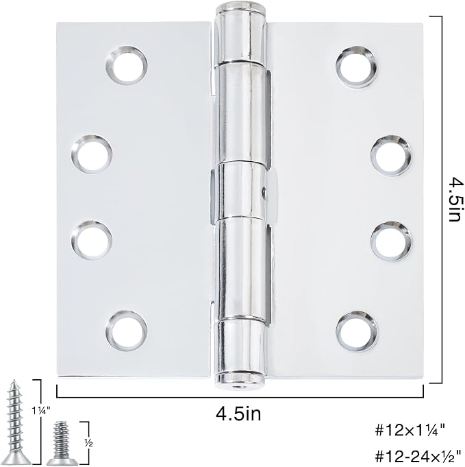 TDCHINGES Heavy Duty Door Hinges 4.5 Inch x 4 1/2" Polished Chrome Square | 3 - Image 2
