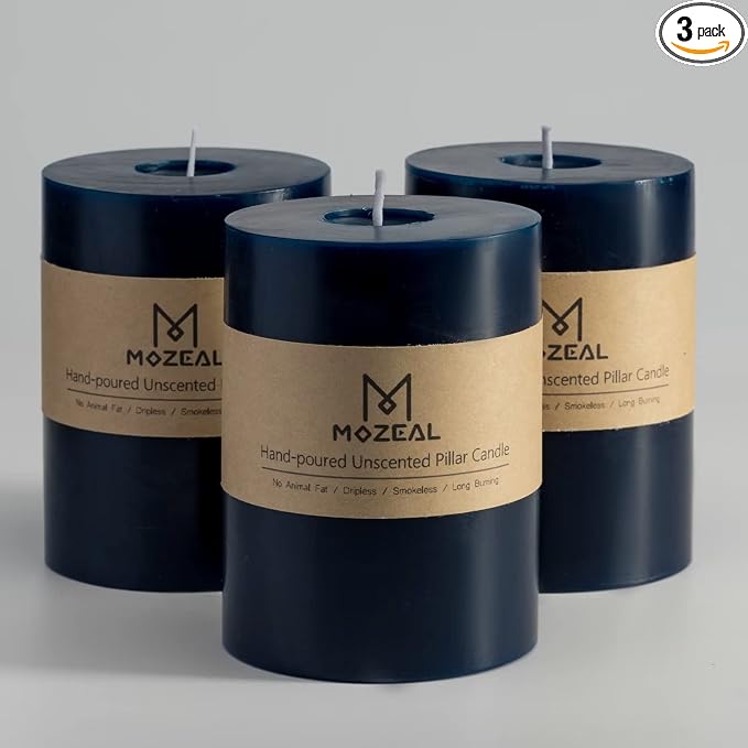 MOZEAL 3" x 4" Hand-Poured Unscented Candle, Dripless Pillar Candle Set of 3 by MOZEAL