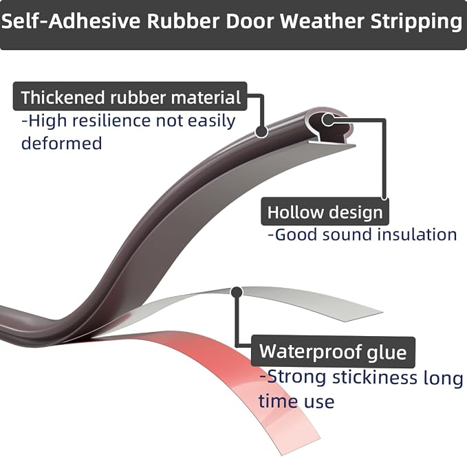 ESUFEIR 49ft D Shape Weather Stripping Seal Strip, Self-Adhesive Rubber - Image 4