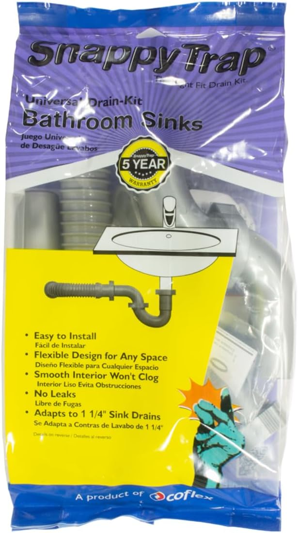Snappy Trap Universal Flexible P Trap Bathroom Sink Drain Pipe Plumbing Kit - Image 6