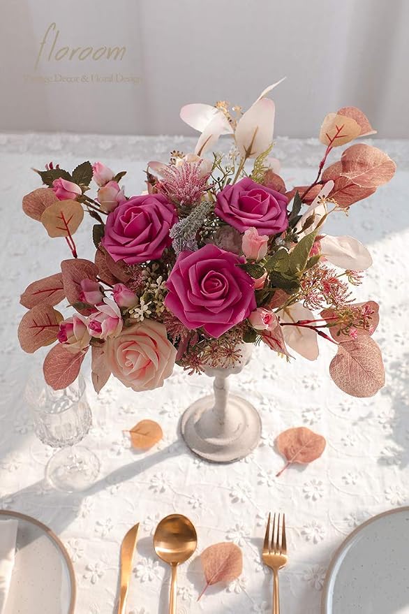 Artificial Flowers 25pcs Real Looking Hot Pink Foam Fake Roses - Image 2