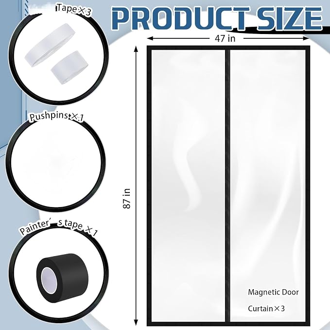 Preboun 3 Sets Magnetic Dust Barrier Zipper Door Kit 4' x 7.5' Construction - Image 2