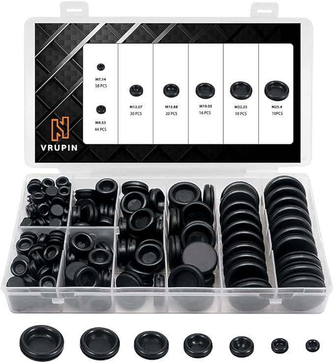 Vrupin 188 Pieces Rubber Grommet Kit – Rubber Plugs by Vrupin