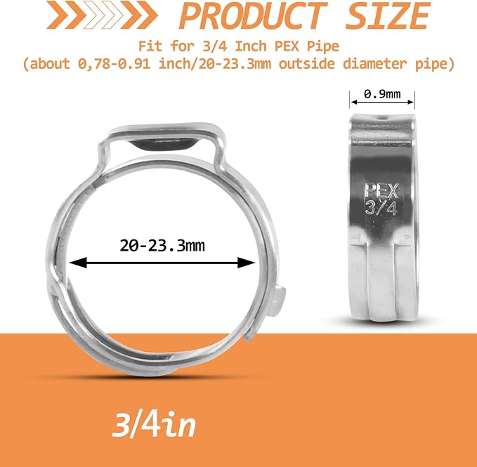 130PCS Stainless Steel Single Ear Hose Clamps 3/4 Inch PEX Cinch Clamps - Image 2