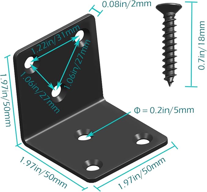 Black Stainless Steel Shelf Bracket, Joint Right Angle Bracket, L Shape Heavy - Image 3