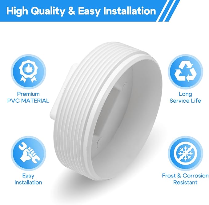 6" PVC Sewer Cleanout Plug Pipe Fitting, DWV Male Adapter Plug, Flush Sewer - Image 3